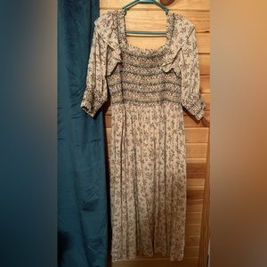 JessaKae Harvest Smocked Midi Dress in Cream Size XL